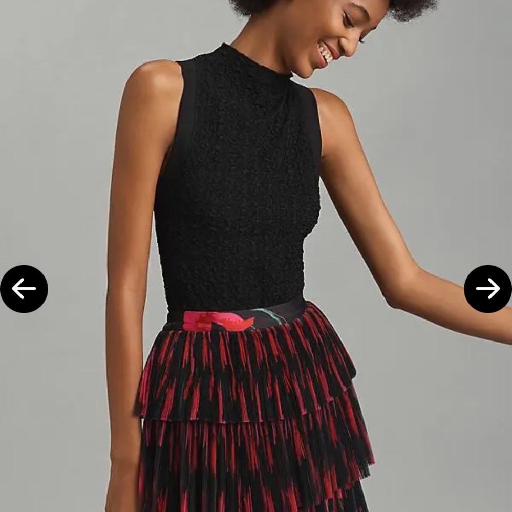 Pilcro Black and Red Tiered A-Line Skirt